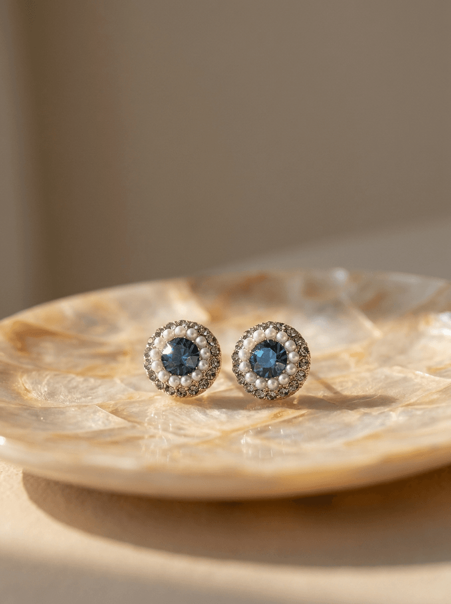 Baroque Blue Pearl Studs, earrings in Baroque blue pearls, silver posts, view 3