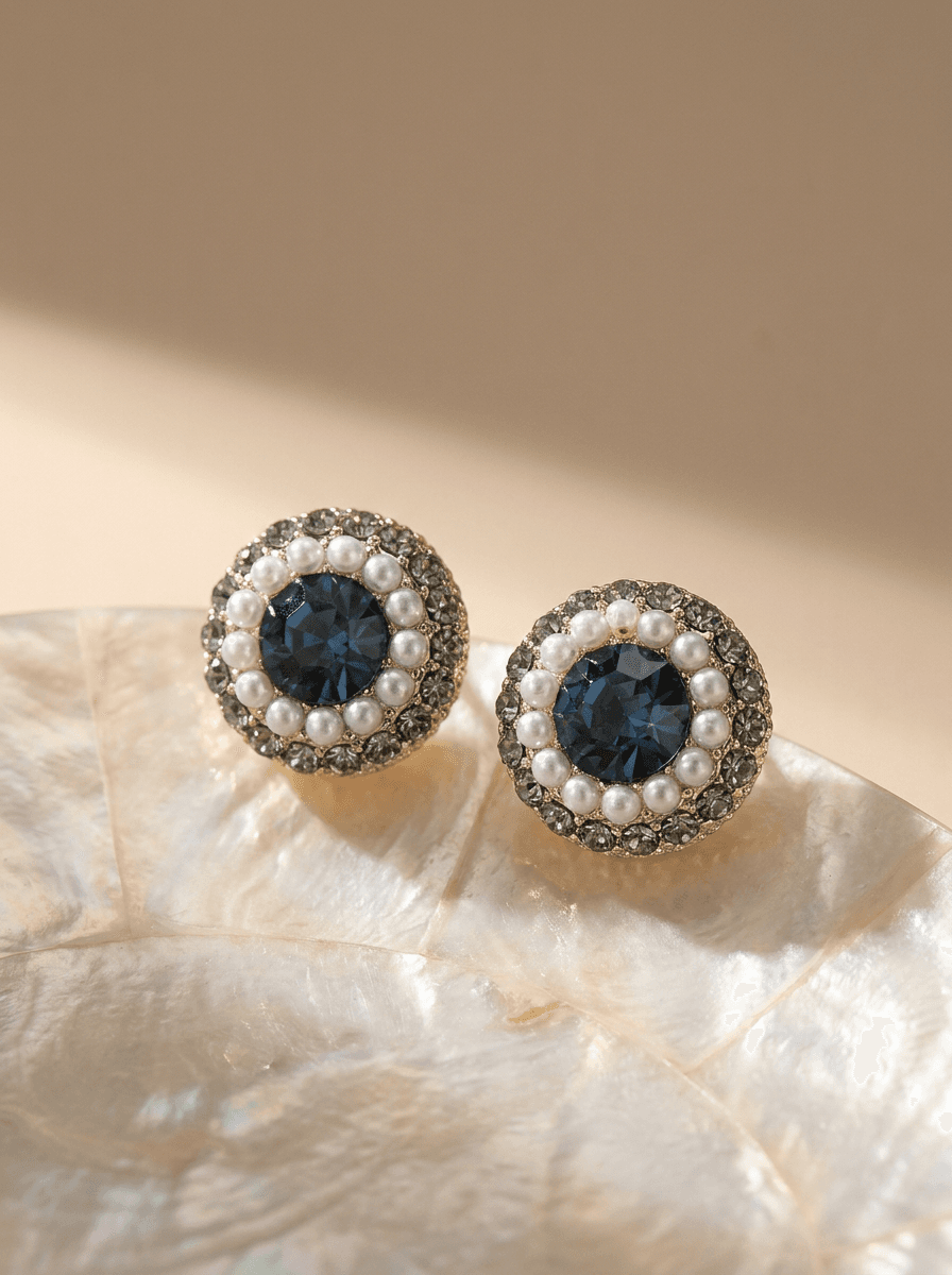 Baroque Blue Pearl Studs, earrings in Baroque blue pearls, silver posts, view 4
