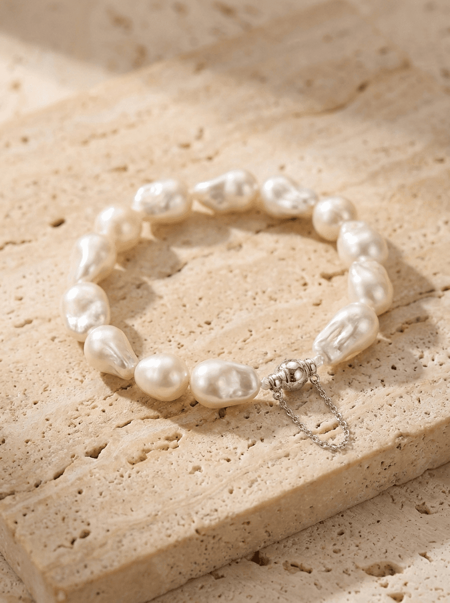 Baroque Pearl Strand Bracelet, bracelets in large baroque freshwater pearls, silver clasp, view 4