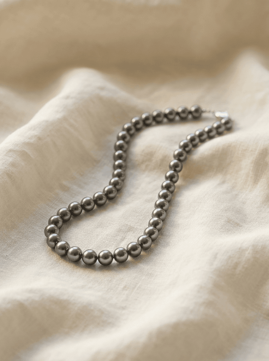 Black Pearl Necklace, necklaces in Black pearls, fine metal chain, view 3