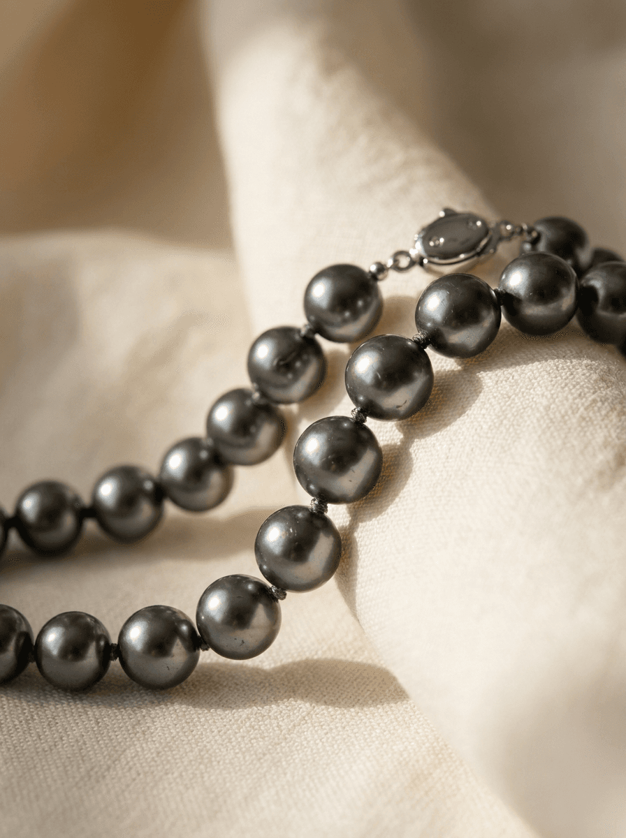 Black Pearl Necklace, necklaces in Black pearls, fine metal chain, view 4