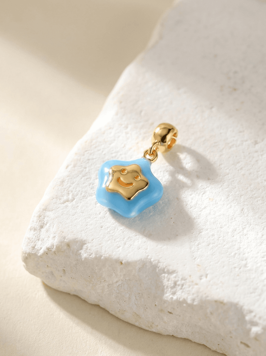 Blossom Charm, diy in enamel blossom charm, gold-tone clip clasp
