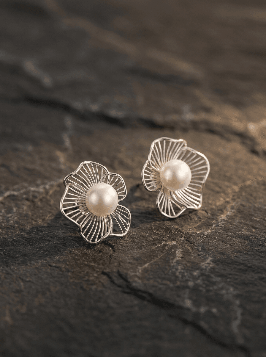 Blossom Pearl Studs, earrings in  cool-toned, view 3