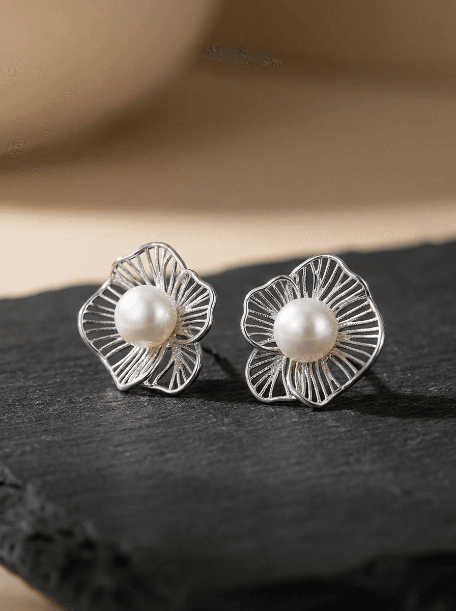 Blossom Pearl Studs, earrings in  cool-toned, view 4