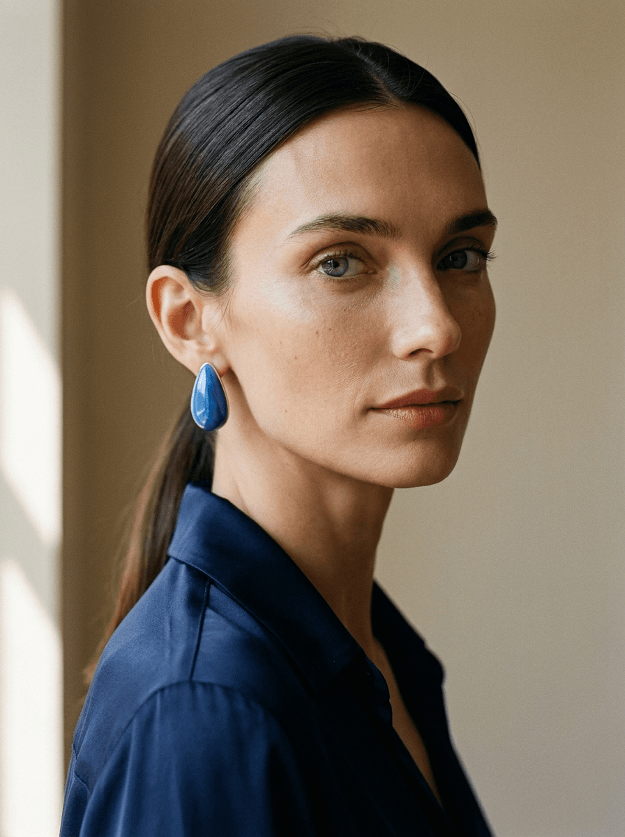 Blue Statement Earrings, earrings in resin/crystal, metal