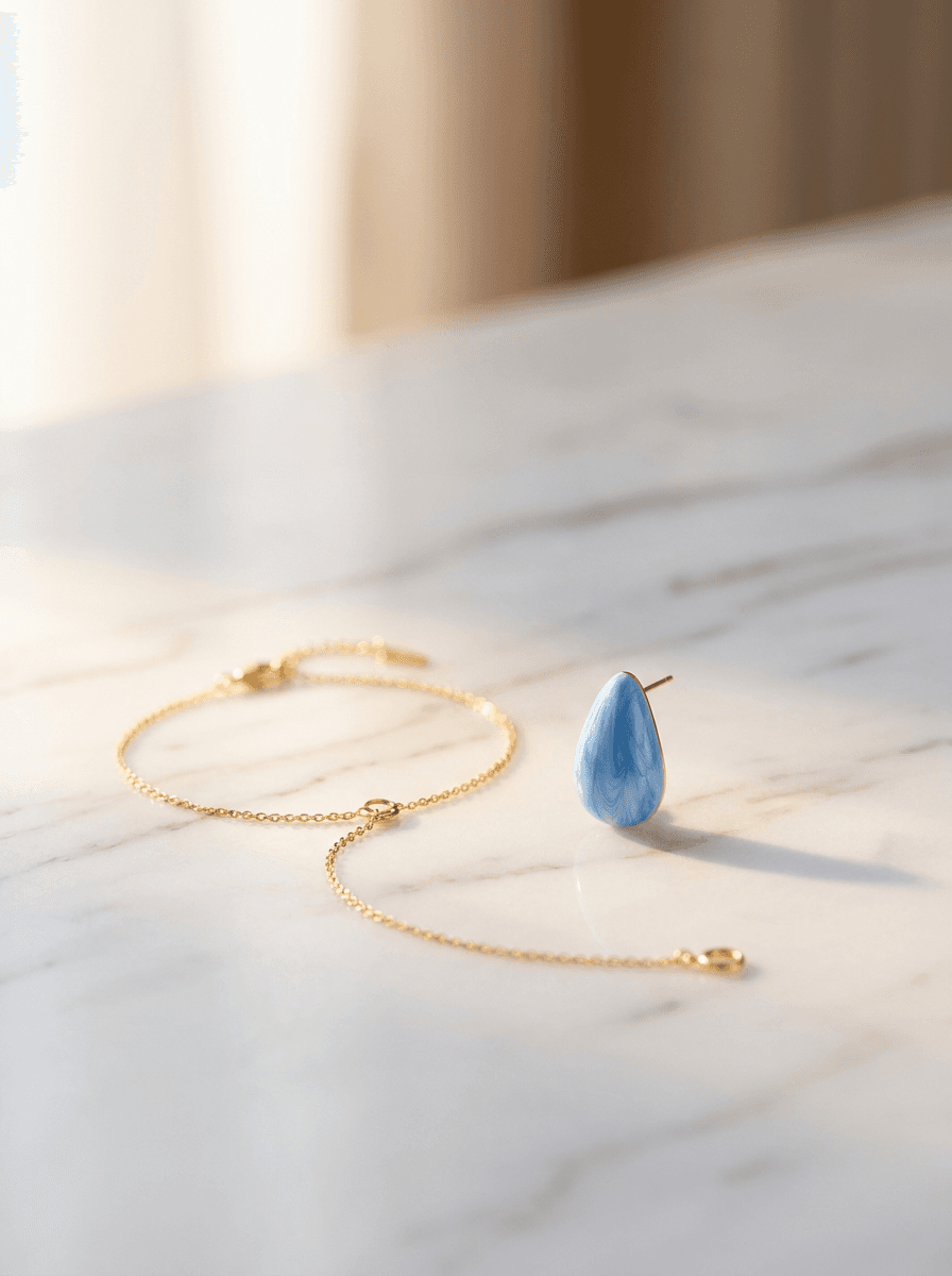 Blue Statement Earrings, earrings in resin/crystal, metal, view 3