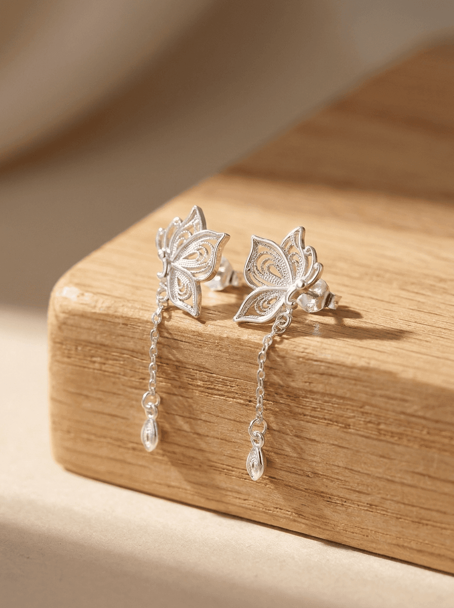 Butterfly Tassel Earrings, earrings in 925 silver posts, alloy, view 4