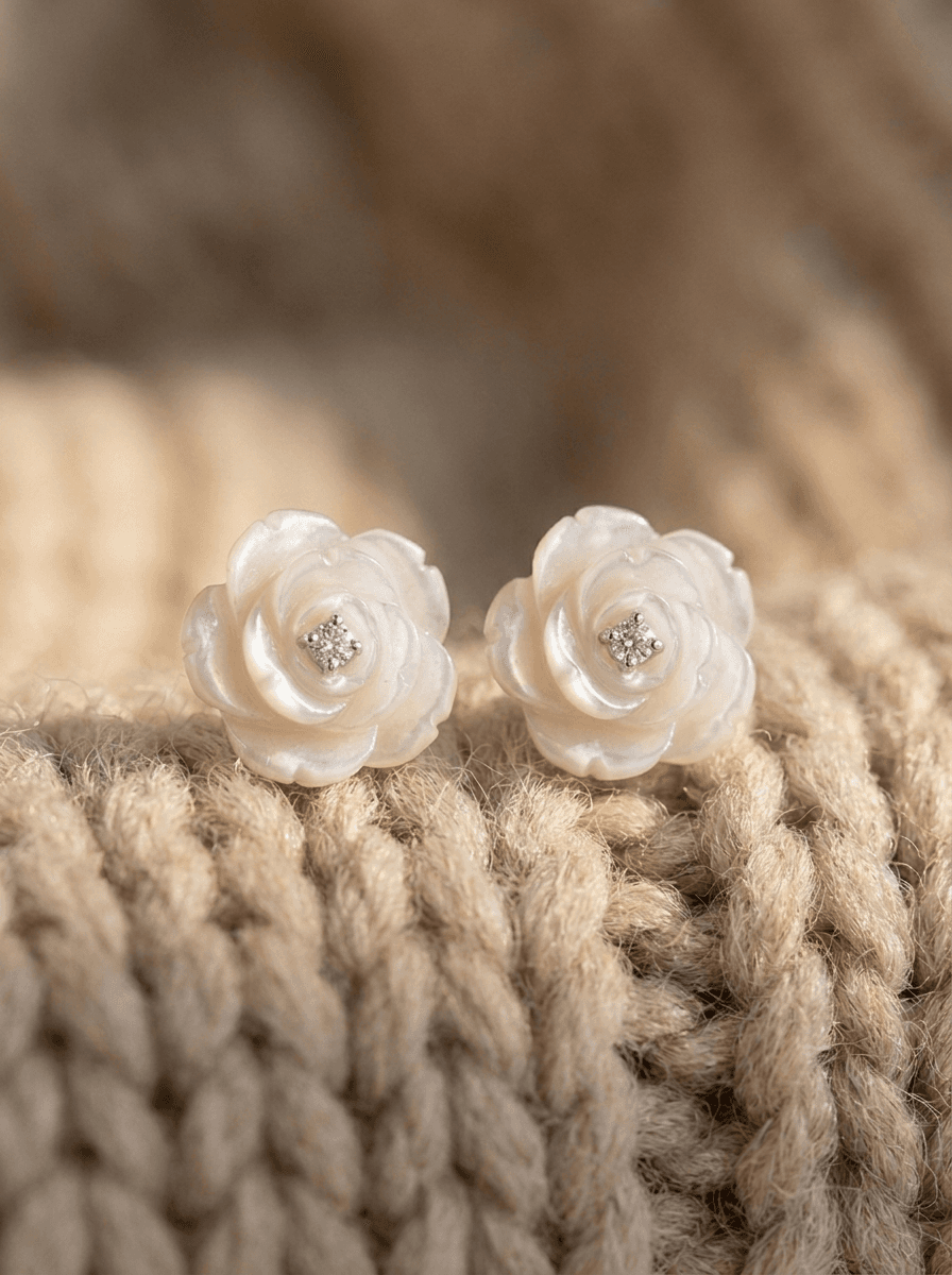 Camellia Studs, earrings in 999 fine silver, view 4
