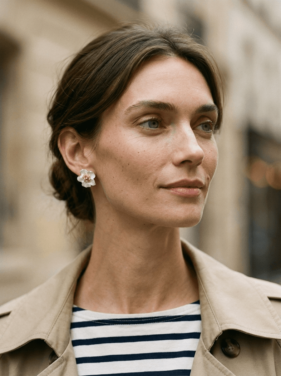 Camellia Studs (French), earrings in  French vintage; spring/summer