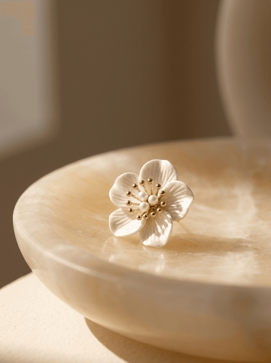 Camellia Studs (French), earrings in  French vintage; spring/summer, view 4
