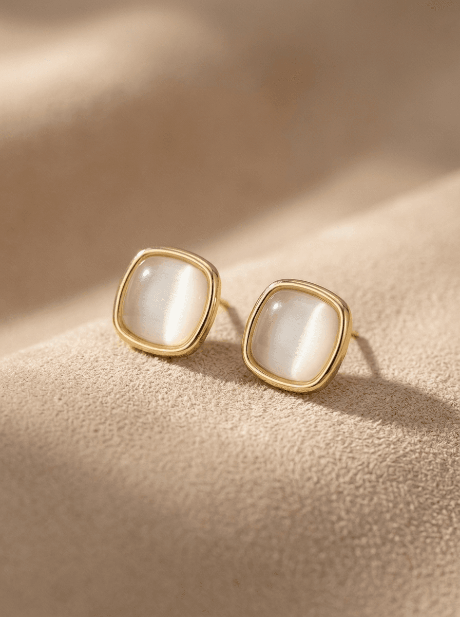 Cat's-Eye Studs, earrings in 925 silver, cat's-eye stone, view 3