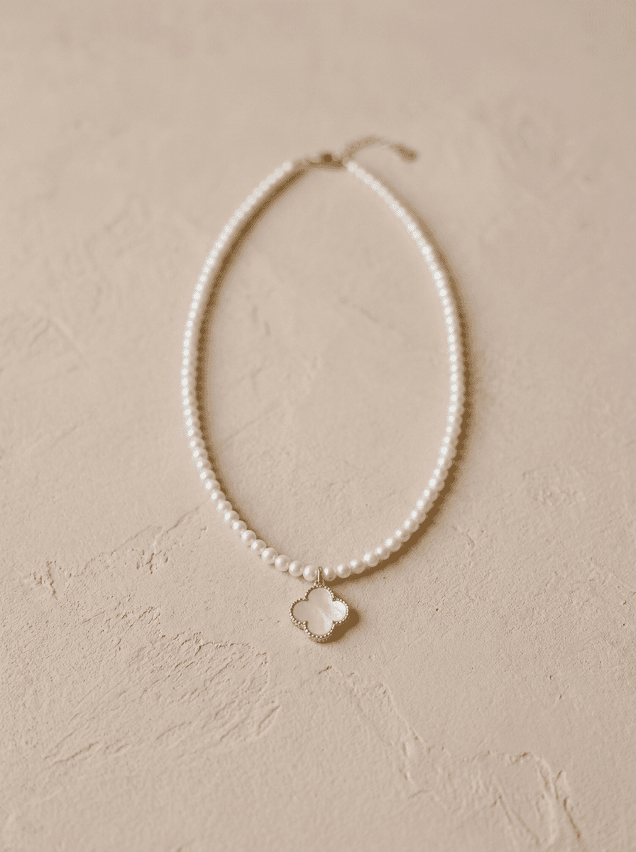 Charm Pearl Necklace, necklaces in freshwater pearl strand, zircon and shell charms, view 2