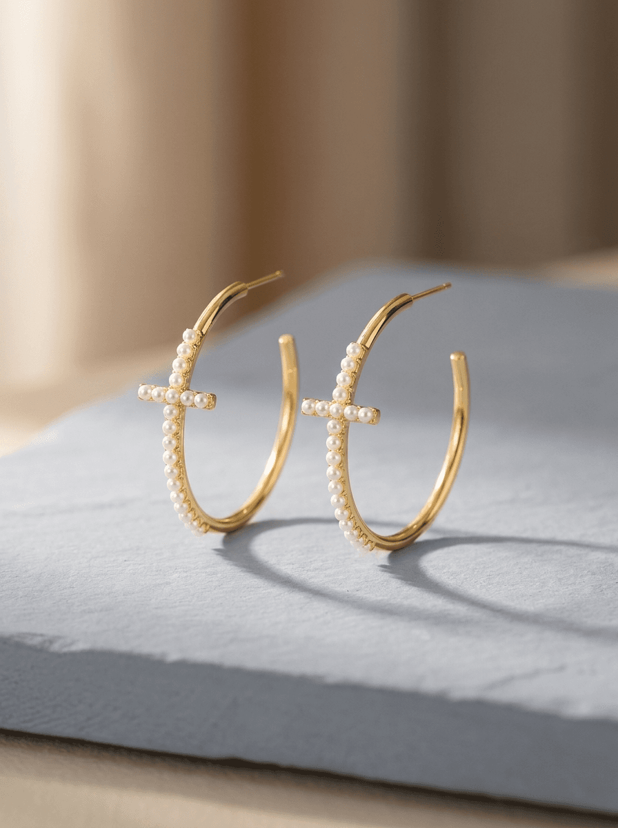 Cross-Charm Hoops, earrings in metal, view 3