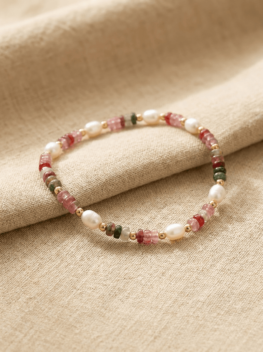 Dopamine Bead Bracelet, bracelets in mixed stone, glass and pearl beads, view 3