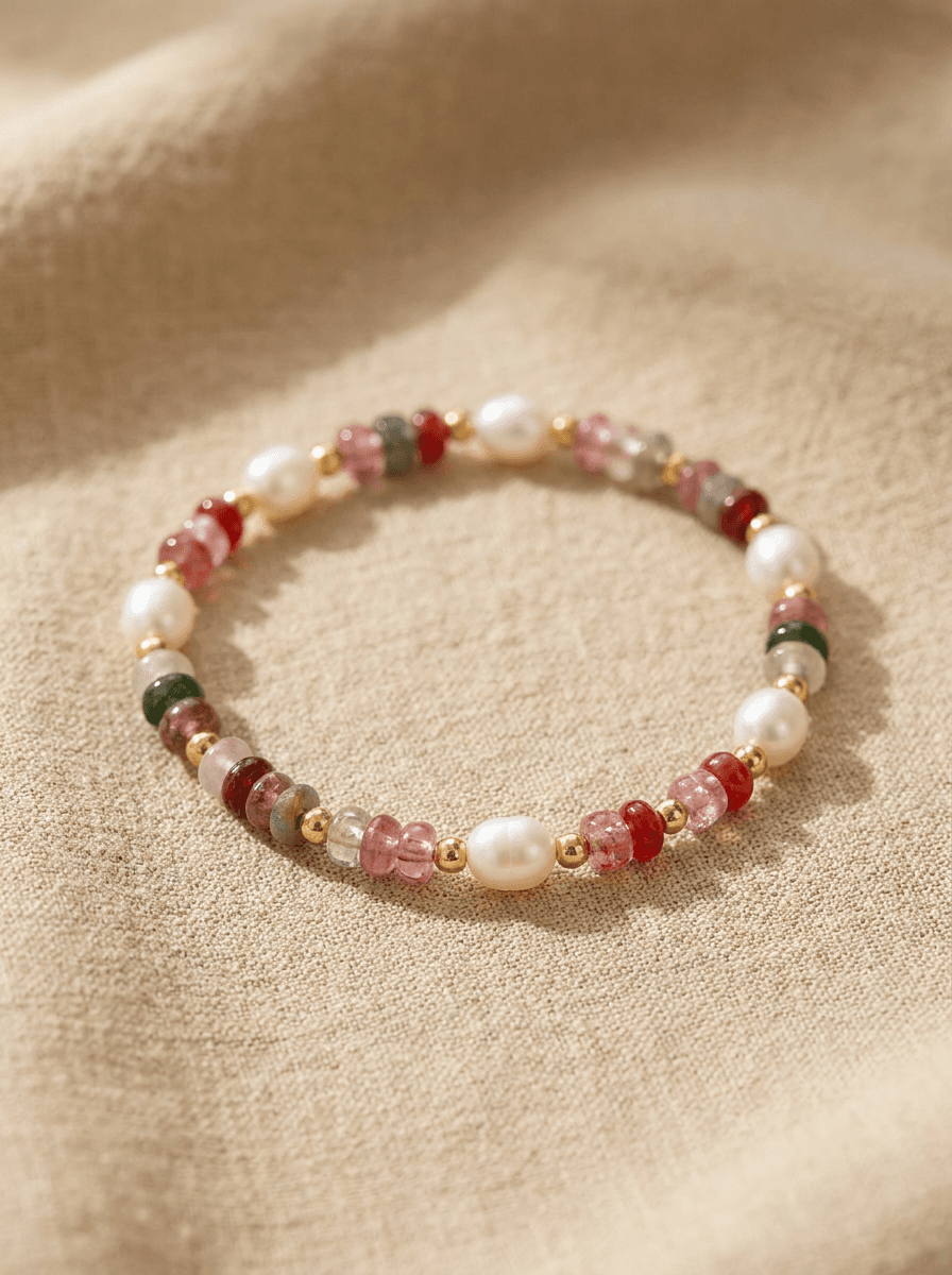 Dopamine Bead Bracelet, bracelets in mixed stone, glass and pearl beads, view 4