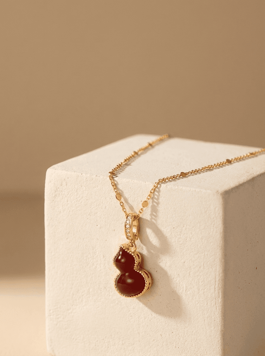 Enamel Gourd Necklace, necklaces in  tarnish-free, view 3