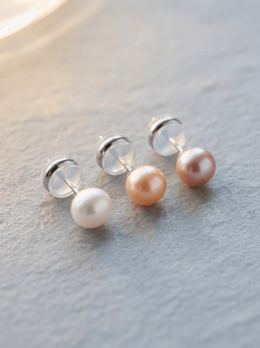 Freshwater Pearl Studs, earrings in Natural freshwater pearls, 999 fine silver, view 4