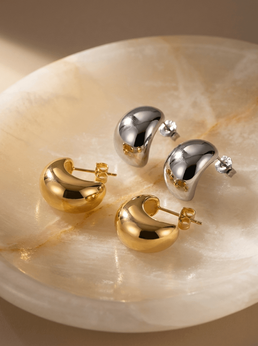 Gold Bean Drop Earrings, earrings in Gold-tone metal, view 4