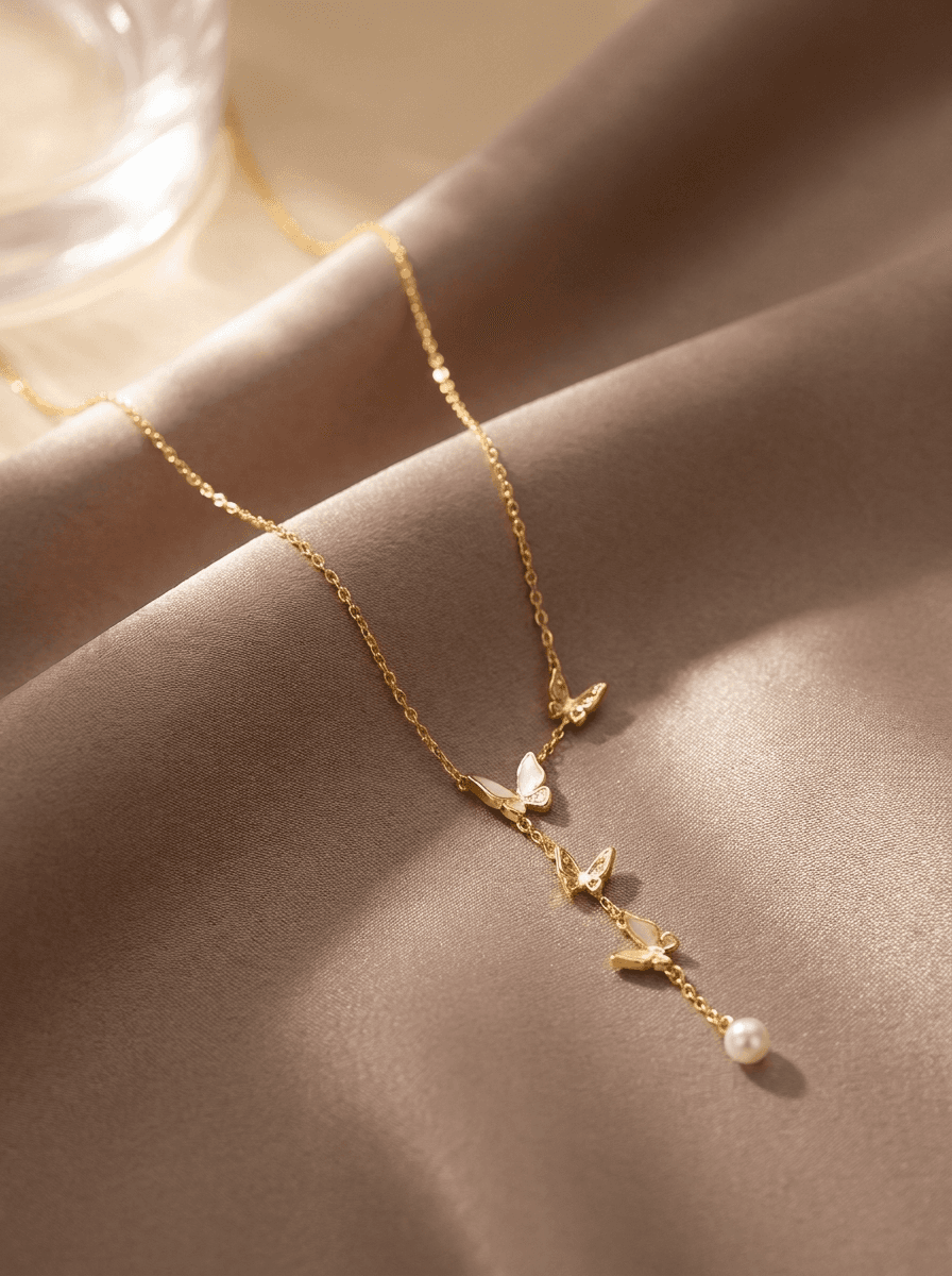 Gold Butterfly Tassel Necklace, necklaces in gold-tone metal, view 3