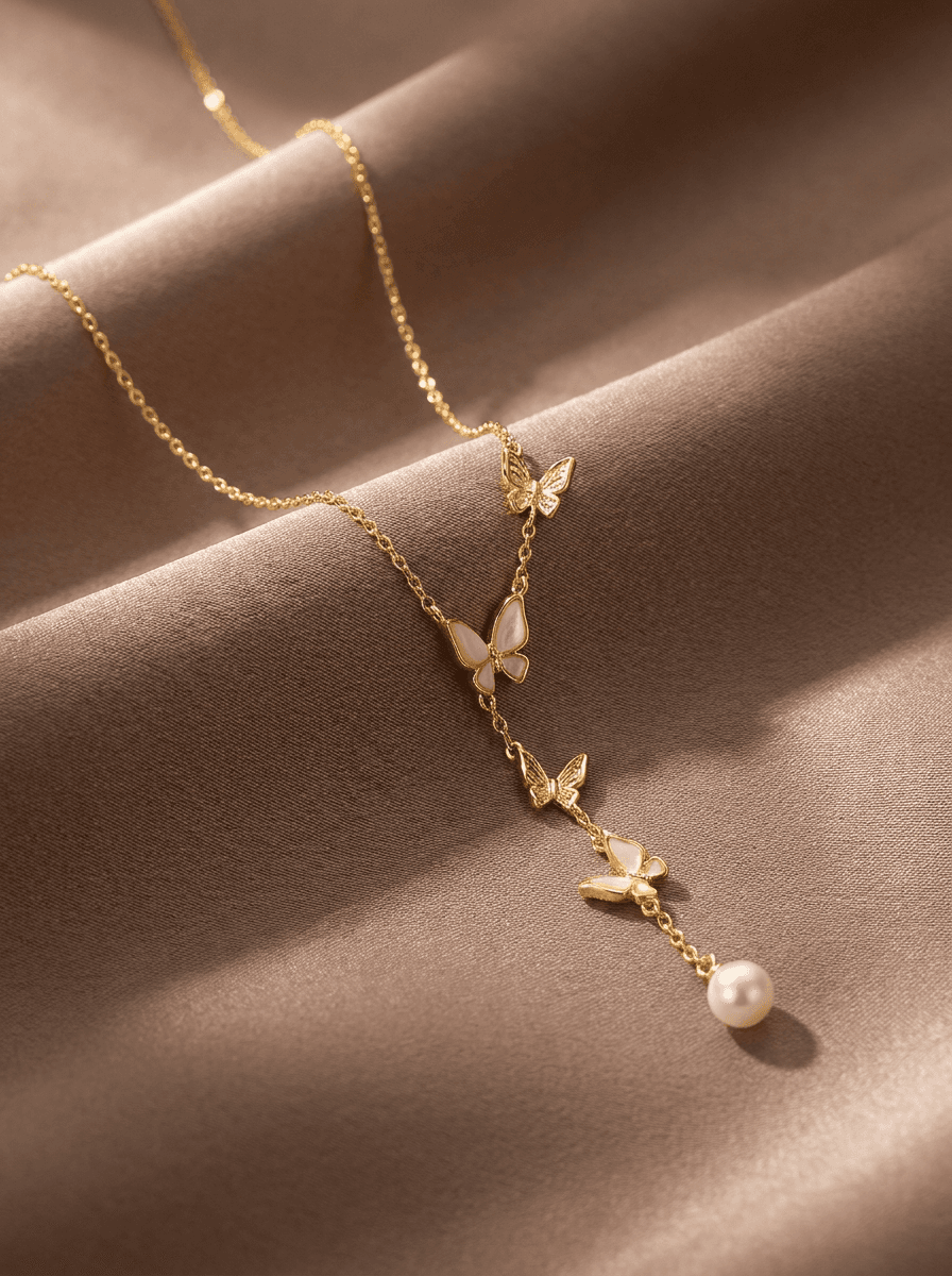 Gold Butterfly Tassel Necklace, necklaces in gold-tone metal, view 4