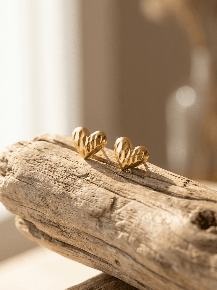 Gold Heart Studs, earrings in  celeb-inspired, view 3