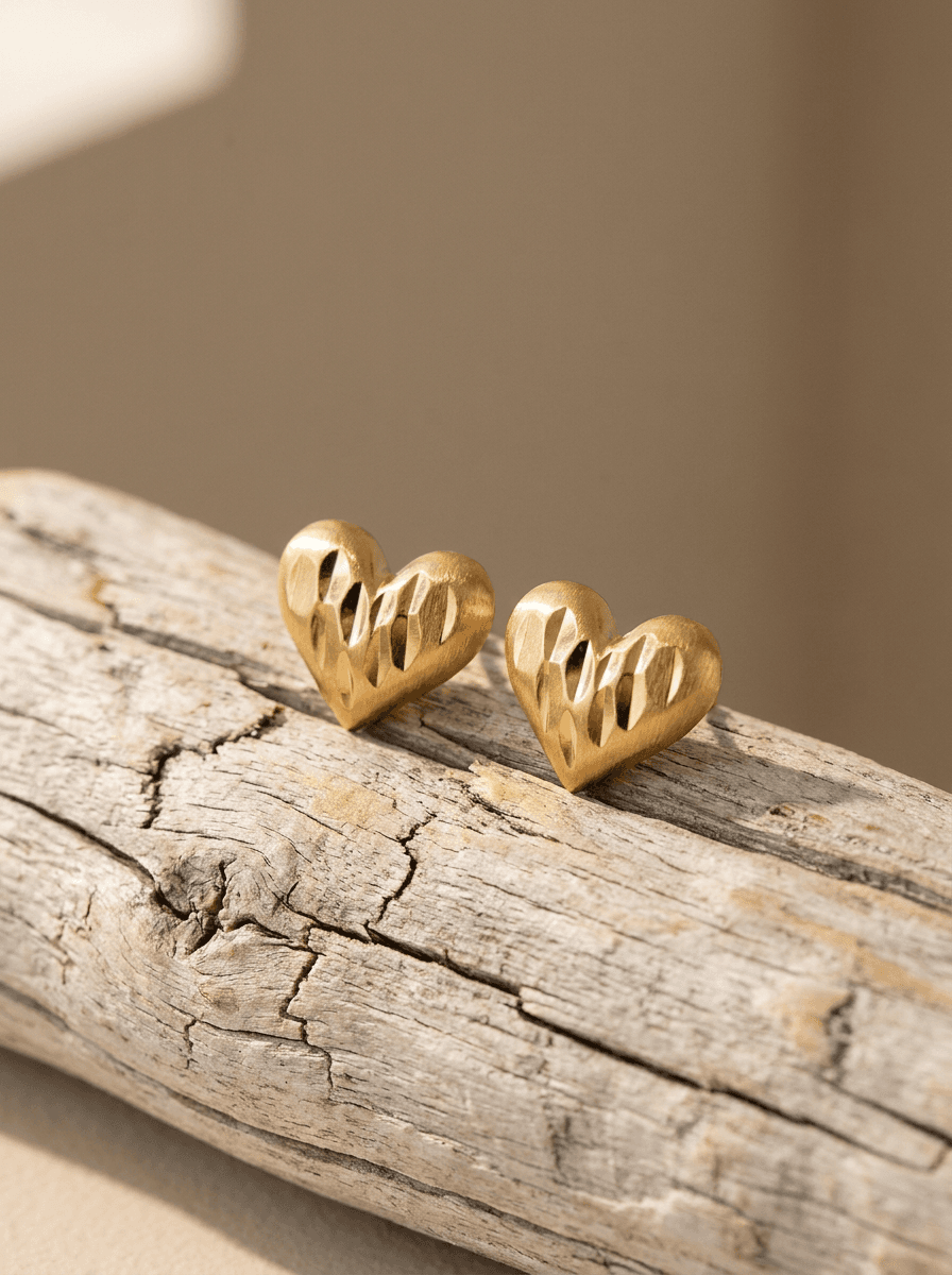 Gold Heart Studs, earrings in  celeb-inspired, view 4