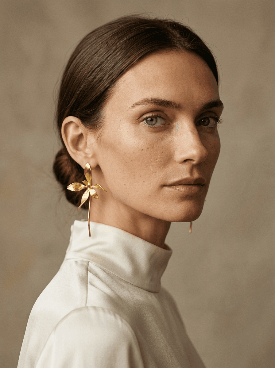 Gold Orchid Drops, earrings in  neo-Chinese style