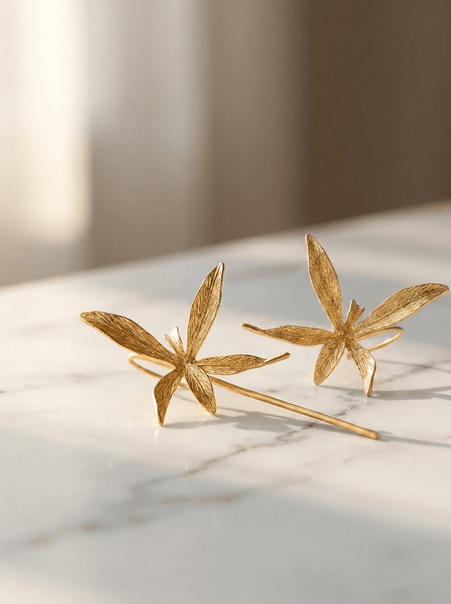 Gold Orchid Drops, earrings in  neo-Chinese style, view 3