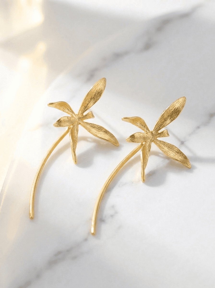 Gold Orchid Drops, earrings in  neo-Chinese style, view 4
