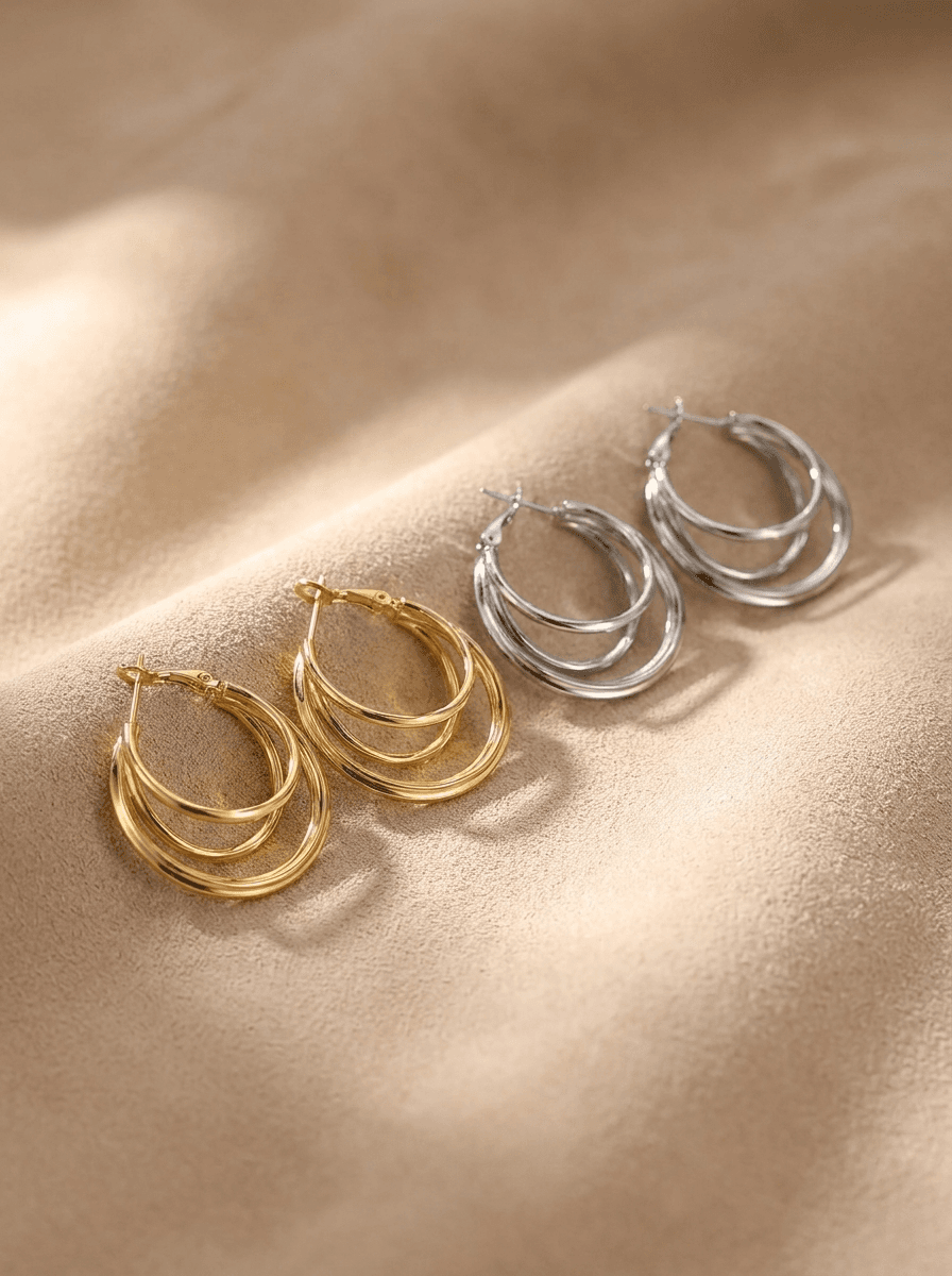 Gold Plain Hoops, earrings in Gold-tone polished metal, view 3