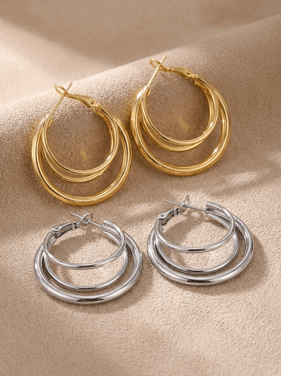 Gold Plain Hoops, earrings in Gold-tone polished metal, view 4
