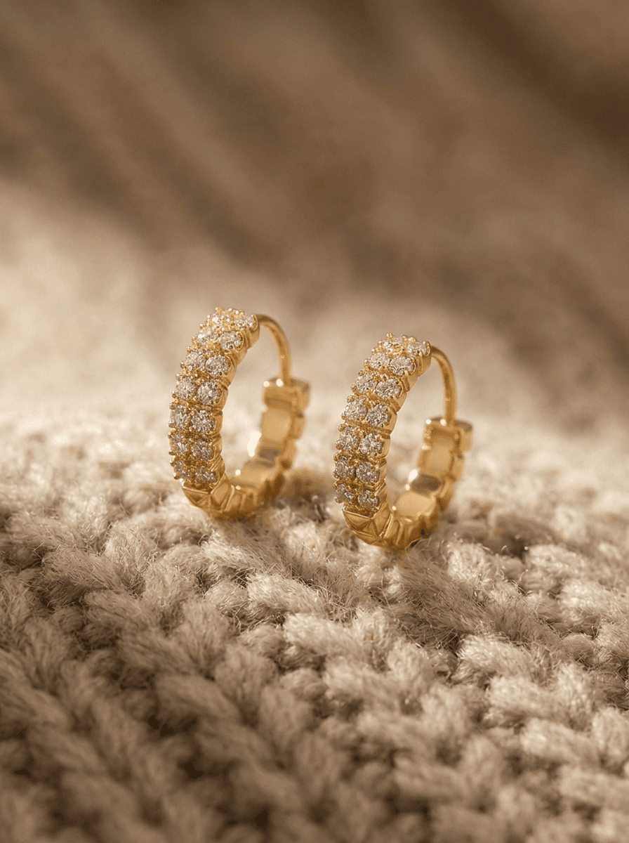 Gold Silver-Bead Zircon Hoops, earrings in 925 silver posts, zircon, view 3