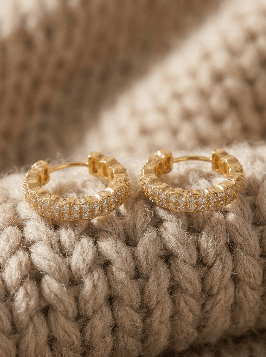 Gold Silver-Bead Zircon Hoops, earrings in 925 silver posts, zircon, view 4
