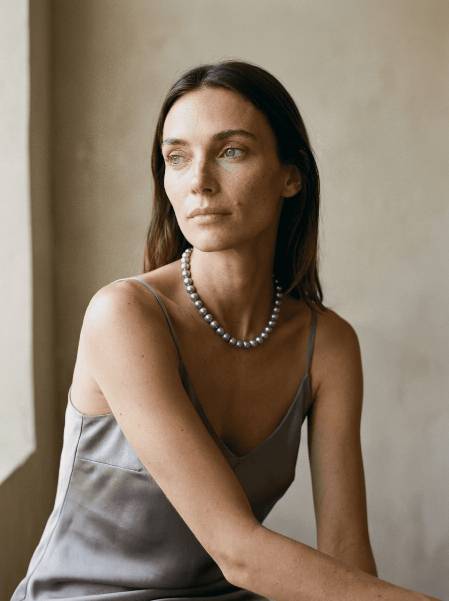 Grey Pearl Necklace, necklaces in Grey pearls, fine metal chain