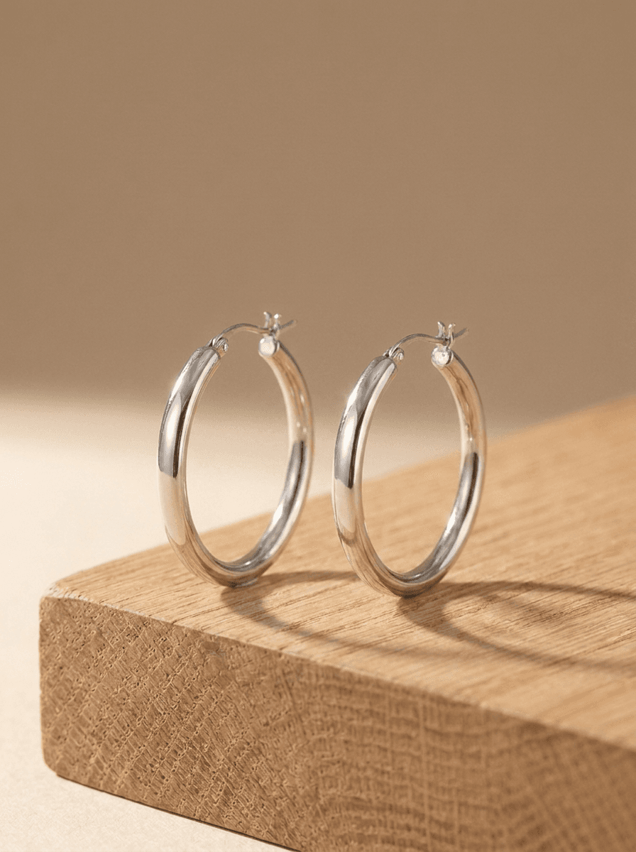 Heritage Large Hoops, earrings in Polished metal, view 3