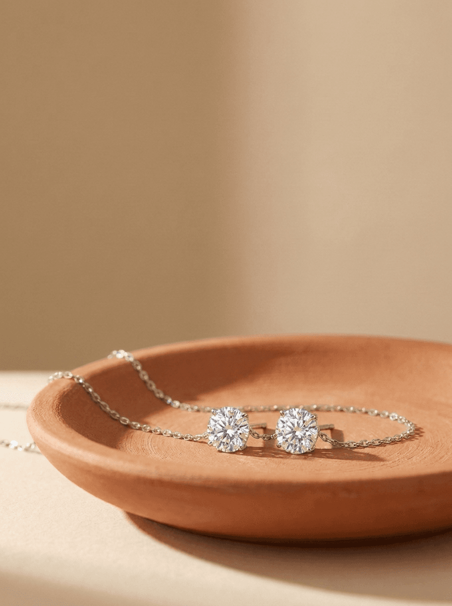 Moissanite Solitaire Studs, earrings in Moissanite, 999 fine silver, view 3