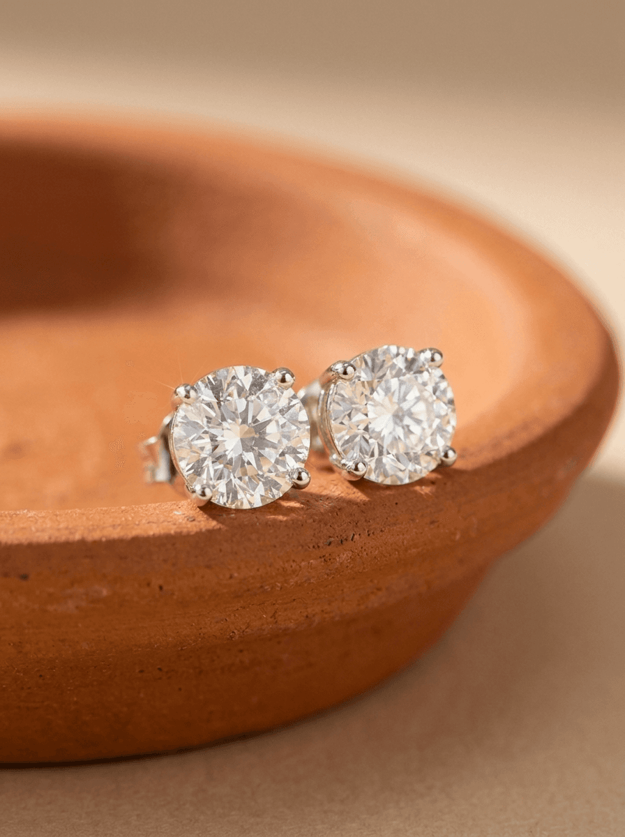 Moissanite Solitaire Studs, earrings in Moissanite, 999 fine silver, view 4