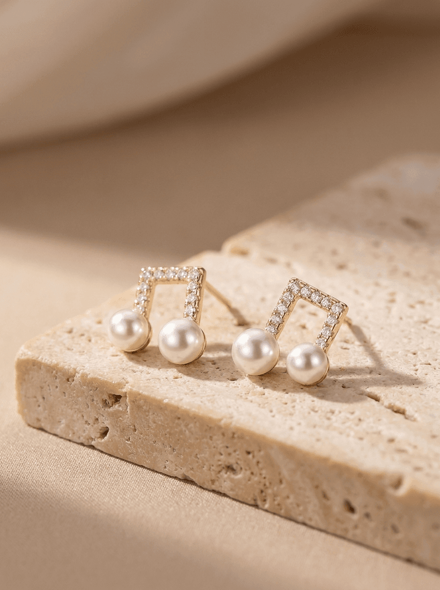 Music-Note Pearl Studs, earrings in  French style, view 3