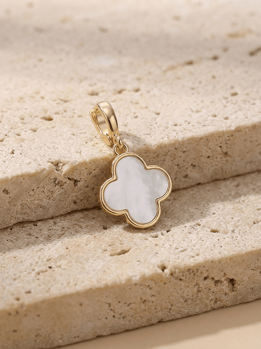 Pearl Charm, diy in zircon and shell charm, gold-tone clip clasp