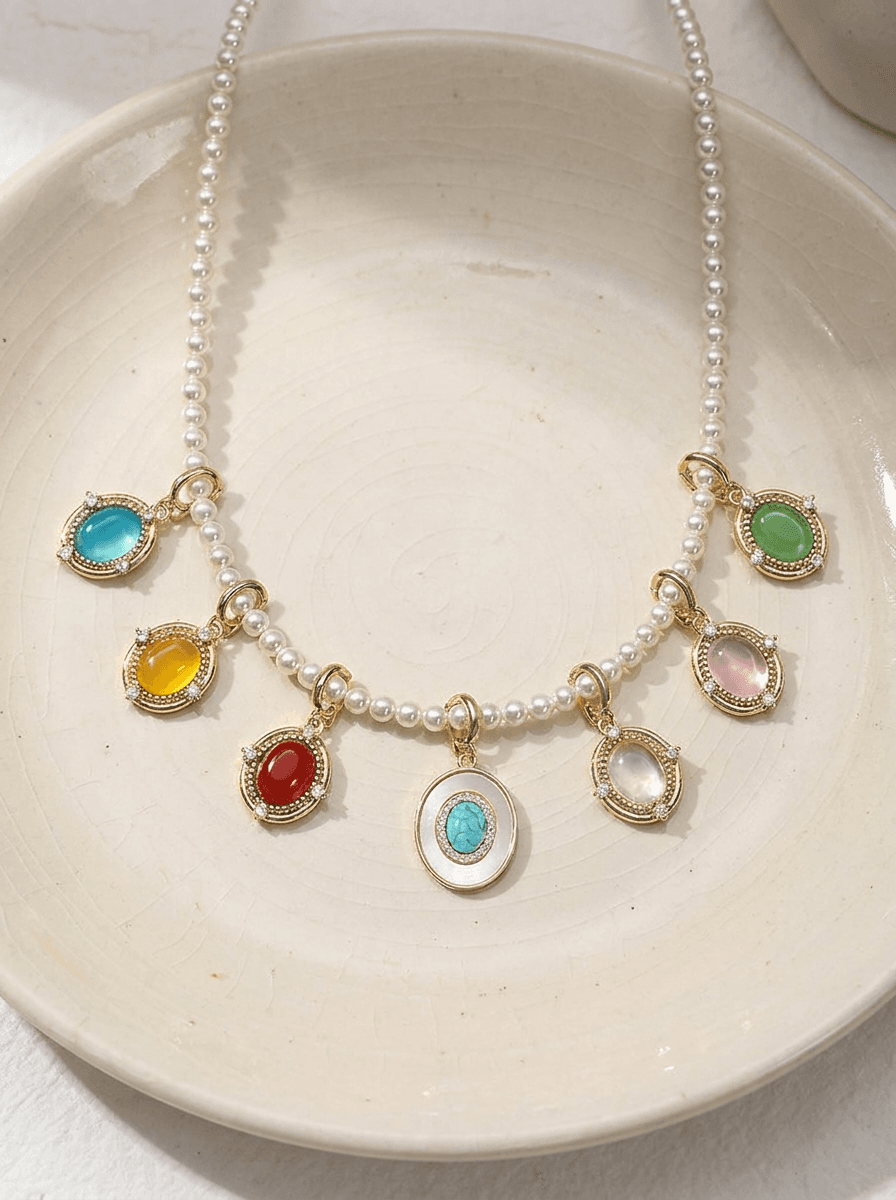 Pearl & Gem Pendant Necklace, necklaces in freshwater pearl strand, interchangeable gem pendants, view 4