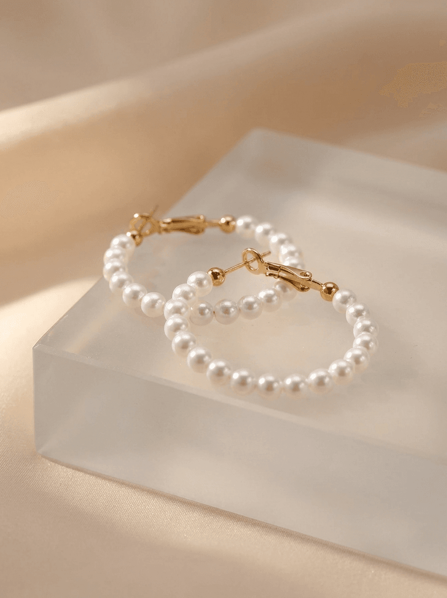 Pearl Heritage Hoops, earrings in Pearl, polished metal, view 3
