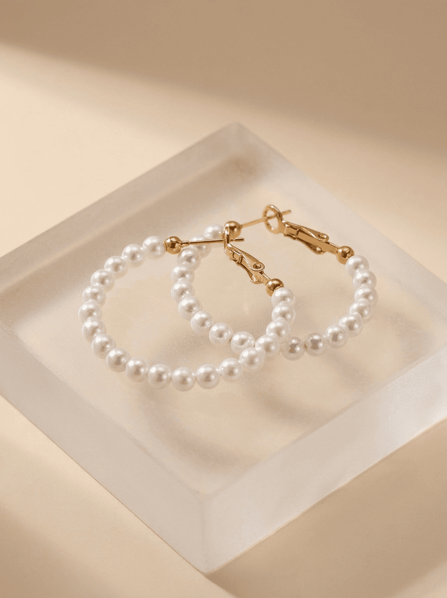 Pearl Heritage Hoops, earrings in Pearl, polished metal, view 4