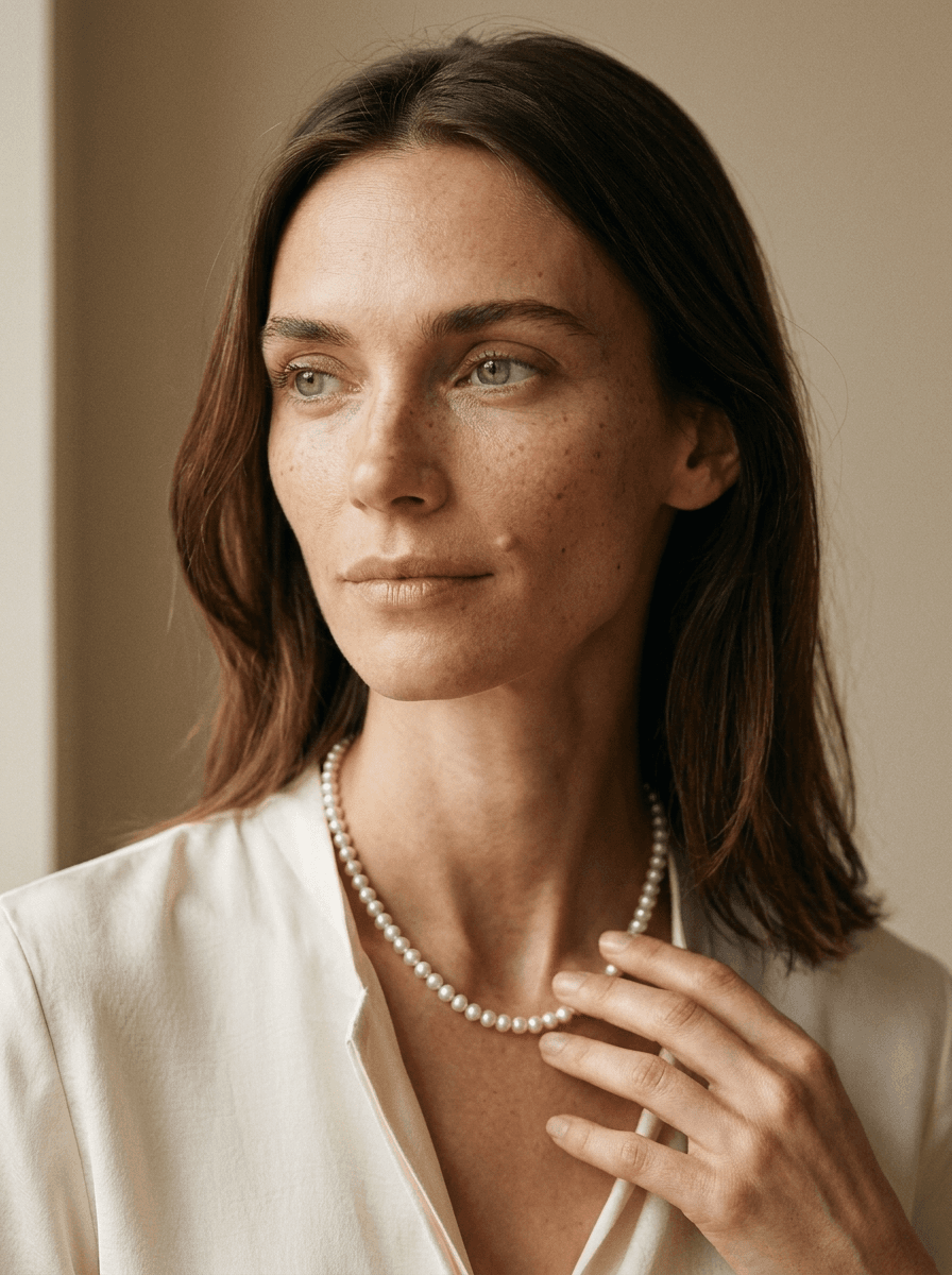 Pearl Station Necklace, necklaces in Freshwater pearls, fine metal chain