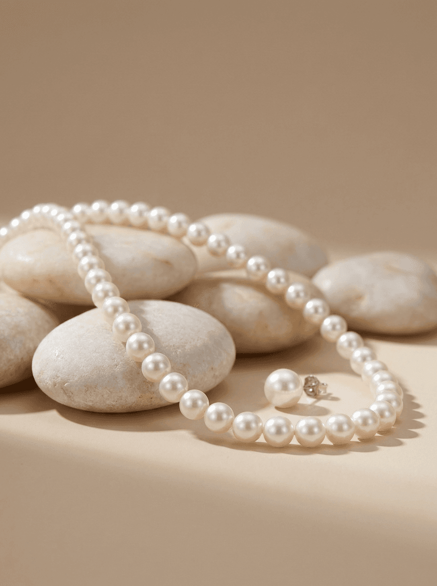 Pearl Station Necklace, necklaces in Freshwater pearls, fine metal chain, view 3