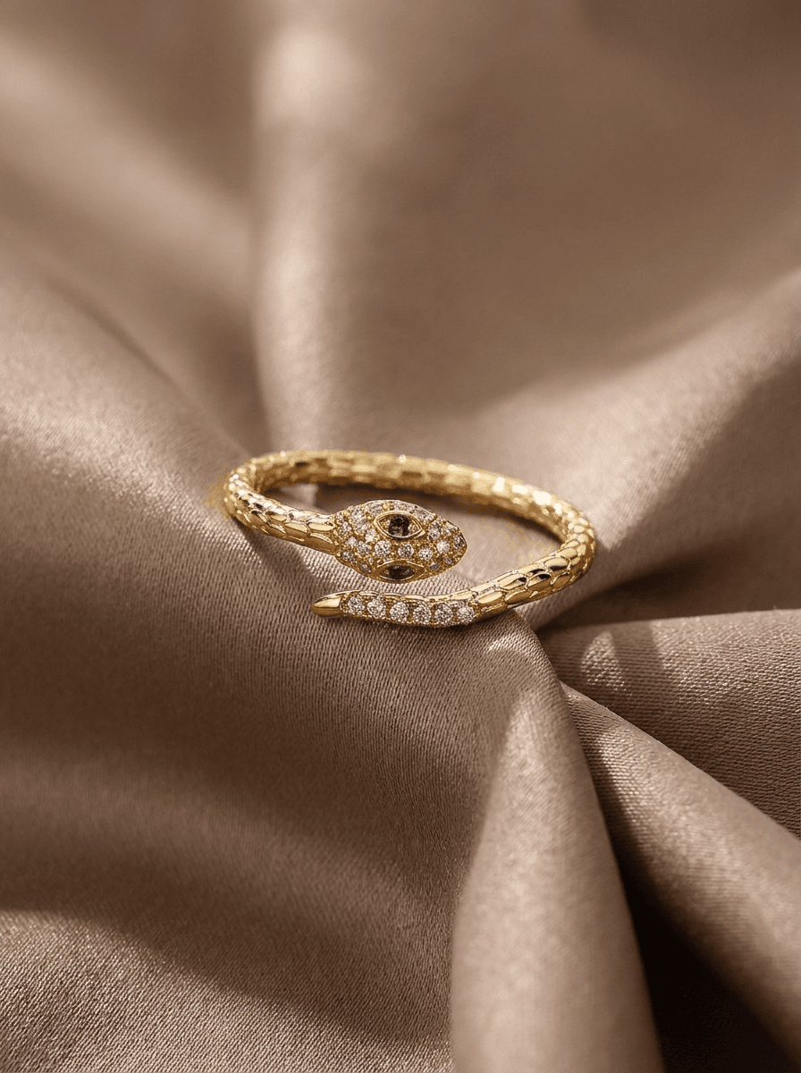 Serpent Open Ring, rings in Polished metal, adjustable open band, view 3