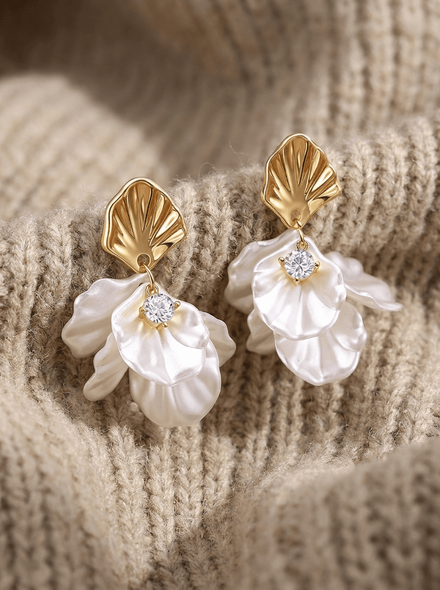 Shell Blossom Tassel Earrings, earrings in  summery, view 3