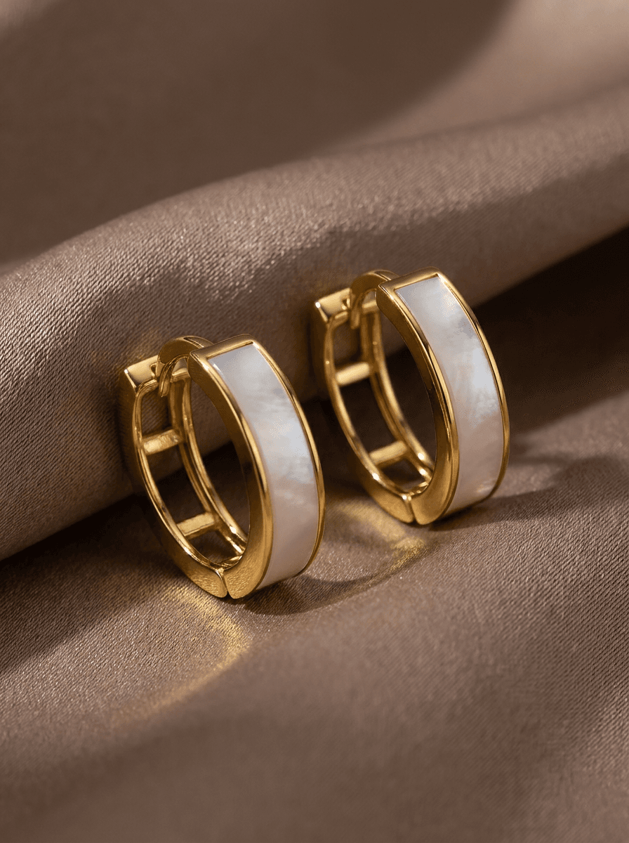 Shell Huggie Hoops, earrings in natural shell, metal, view 4