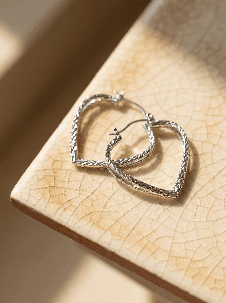 Silver Heart Huggies, earrings in silver-tone metal, view 4