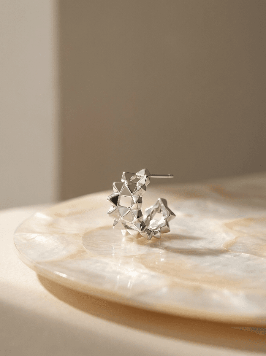 Silver Textured Hoops, earrings in silver-tone metal, view 3