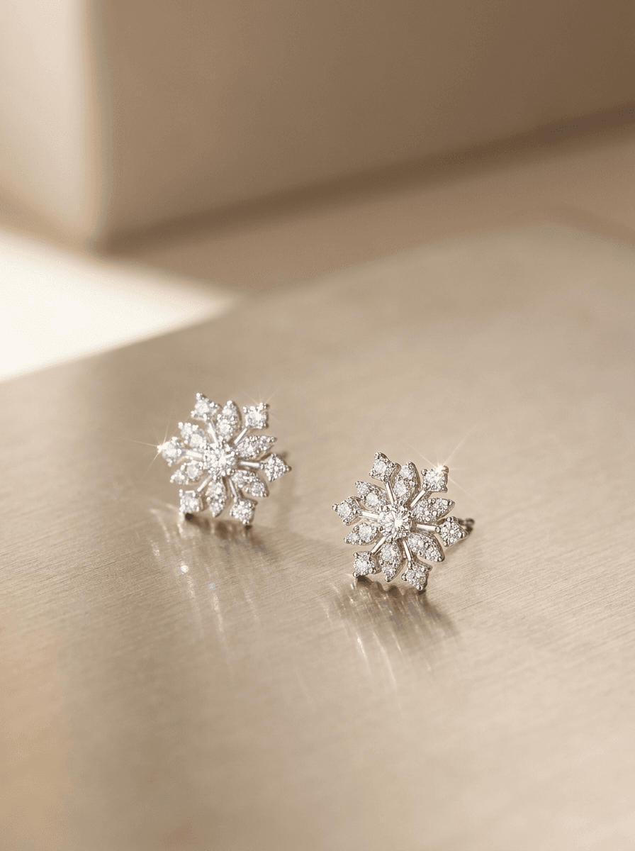 Snowflake Sparkle Studs, earrings in zircon/crystal, metal, view 3
